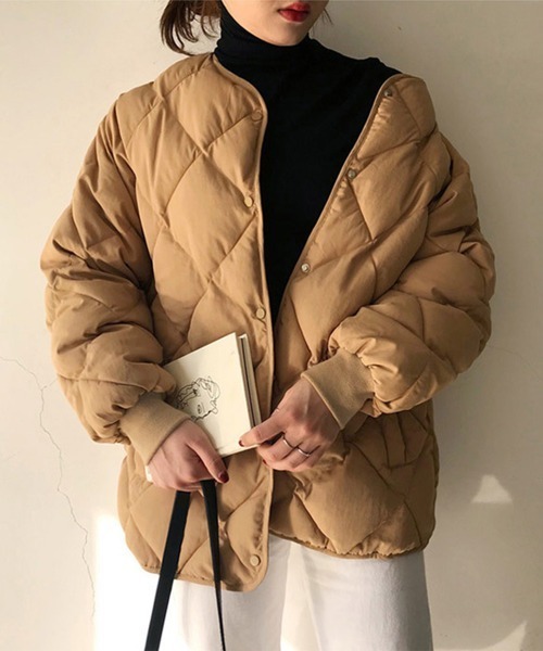 Miniministore(ミニミニストア)の「中綿 キルティングジャケット レディース(ダウンジャケット/コート・レディース・アイボリー/キャメル・FREE)」の2枚目の写真