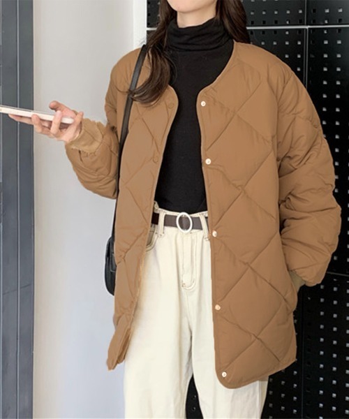Miniministore(ミニミニストア)の「中綿 キルティングジャケット レディース(ダウンジャケット/コート・レディース・アイボリー/キャメル・FREE)」の4枚目の写真