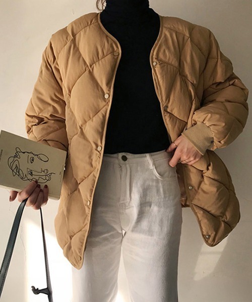Miniministore(ミニミニストア)の「中綿 キルティングジャケット レディース(ダウンジャケット/コート・レディース・アイボリー/キャメル・FREE)」の5枚目の写真