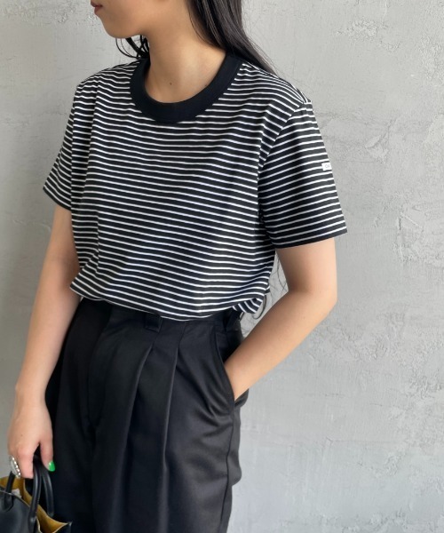 ORCIVAL（オーシバル）の「[ORCIVAL/オーシバル] クルーネック ボーダーリンガーTシャツ（Tシャツ/カットソー・レディース・レッド/ブラック/グレー/ホワイト・2）」の2枚目の写真