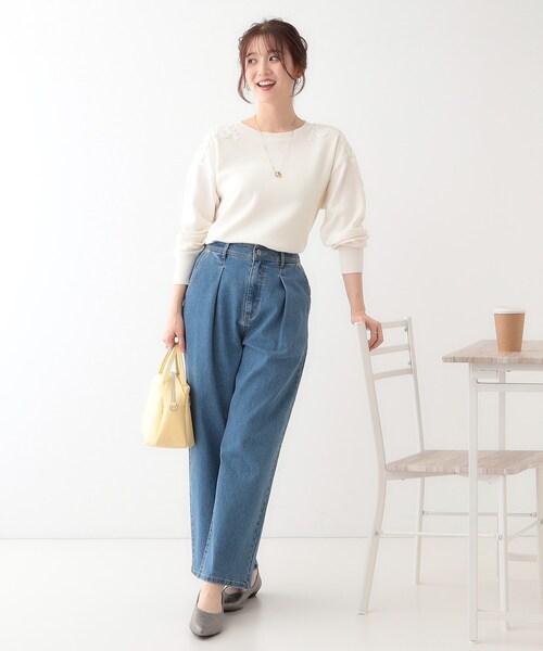 DRESKIP（ドレスキップ）の「肩レースが差をつける デザインニット（ニット/セーター・レディース・オフホワイト/ブルー系その他/グリーン系/ピンク系・01/02/03/04）」の5枚目の写真