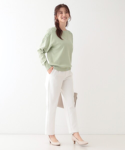 DRESKIP（ドレスキップ）の「肩レースが差をつける デザインニット（ニット/セーター・レディース・オフホワイト/ブルー系その他/グリーン系/ピンク系・01/02/03/04）」の9枚目の写真