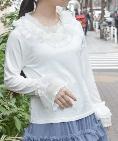 axes femme ホワイト 白 水色 フリル 可愛い ブルー系 M ゆるだぼ axes femme / ネモフィラ＆ポピー柄スカート M サックス Y-25-05