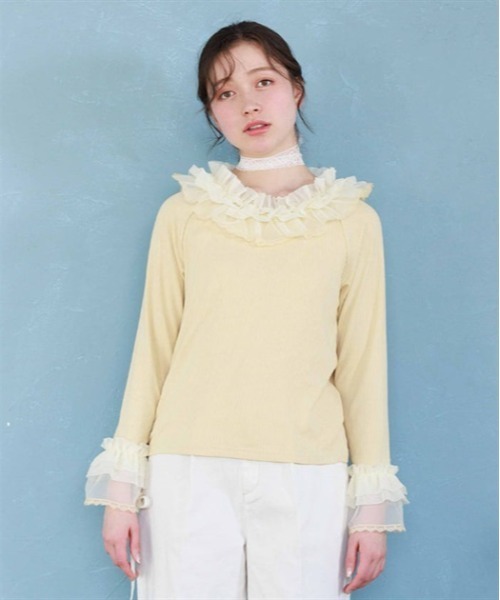 axes femme ホワイト 白 水色 フリル 可愛い ブルー系 M ゆるだぼ MA*RS】肩開きZIPスライダーブラウス - ホワイト size-F | 地雷