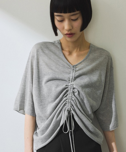 アダムエロペ 2WAYギャザーニット トップス ADAM ET ROPE' tシャツ 「WEB限定」2WAYギャザーニットTシャツ
