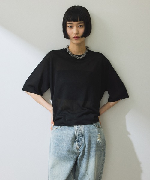 アダムエロペ 2WAYギャザーニット トップス ADAM ET ROPE' tシャツ 「WEB限定」2WAYギャザーニットTシャツ