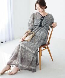 Fanakaパイピングフラワー柄ワンピ