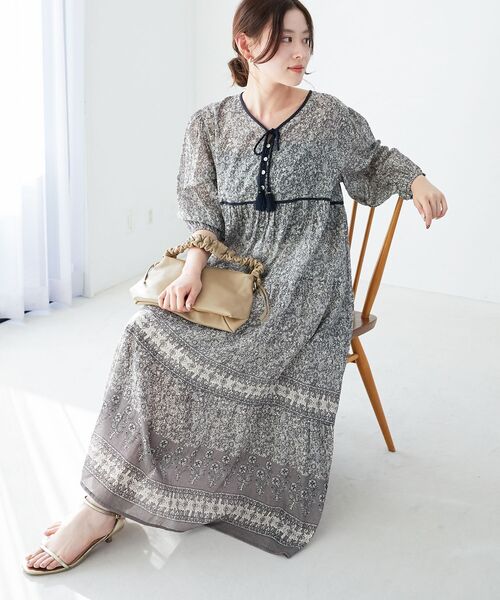 le.coeur blanc（ルクールブラン）の「Fanakaパイピングフラワー柄ワンピ（ワンピース・レディース・ブラック系その他・38）」の9枚目の写真