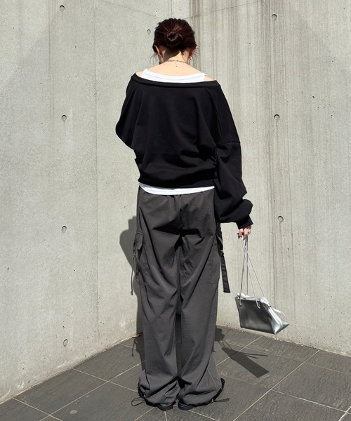 ISOOK(アイスー)の「【ISOOK / アイスー】2wayストレートカーゴパンツ / パラシュートパンツ ハイウエスト ルーズ ドロスト 総ゴム チャコール ブラック 黒 ZOZOTOWN限定(カーゴパンツ・レディース・チャコール/ブラック・FREE)」の19枚目の写真