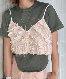Ameri | 2WAY MIX PINK SHAGGY BUSTIER(その他トップス)