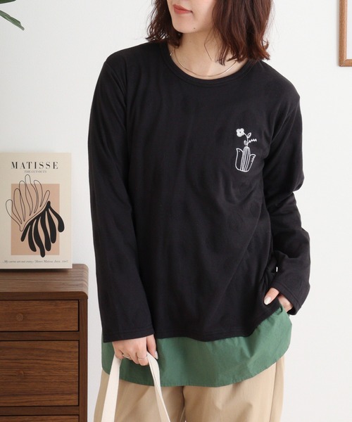 Emago(イマゴ)の「EMAGO 裾切替えロングスリーブ(Tシャツ/カットソー・レディース・アイボリー/ネイビー/ブラック・FREE)」の2枚目の写真