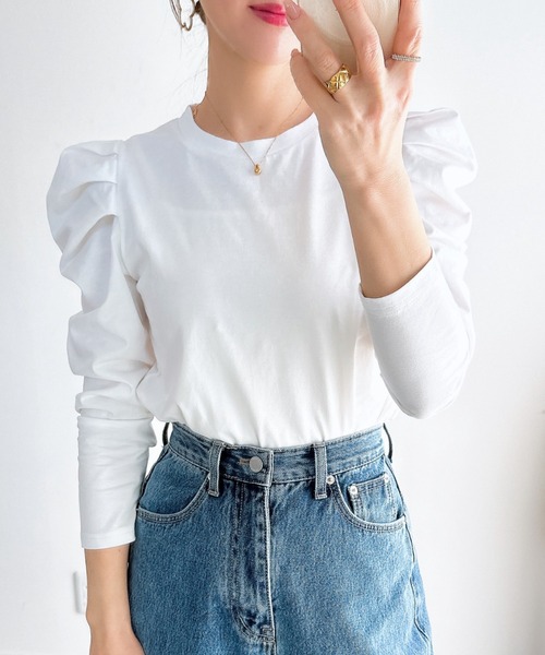 &. NOSTALGIA（アンドドットノスタルジア）の「【ZOZO限定】パワーショルダーカットプルオーバー（Tシャツ/カットソー・レディース・ホワイト×ネイビー/サックスブルー/ブラック/ホワイト・M）」の2枚目の写真