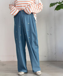 POU DOU DOU | ＜made in INDIA＞ボタニカル刺繍デニムストレートパンツ(その他パンツ)