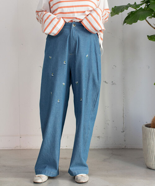 POU DOU DOU(プードゥドゥ)の「<made in INDIA>ボタニカル刺繍デニムストレートパンツ(その他パンツ・レディース・インディゴブルー/ブルー系・M)」の7枚目の写真