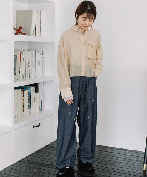 POU DOU DOU(プードゥドゥ)の「<made in INDIA>ボタニカル刺繍デニムストレートパンツ(その他パンツ・レディース・インディゴブルー/ブルー系・M)」の20枚目の写真