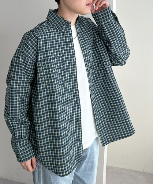 【ACOVER】24SS・ユニセックス★タータンZチェックフードシャツ ユニセックス）オーバーフィットチェックシャツ | ファッション