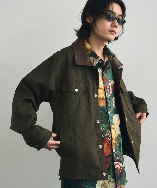 セール】Collar-switched zip-up work jacket / 襟切り替え