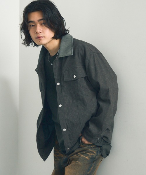 セール】Collar-switched zip-up work jacket / 襟切り替え
