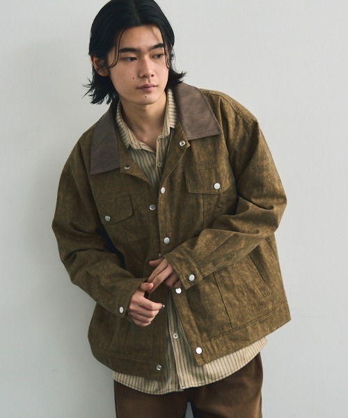 セール】Collar-switched zip-up work jacket / 襟切り替え