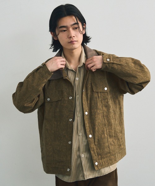 セール】Collar-switched zip-up work jacket / 襟切り替えジップ