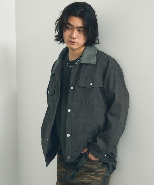 セール】Collar-switched zip-up work jacket / 襟切り替え
