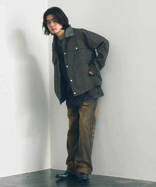 セール】Collar-switched zip-up work jacket / 襟切り替え