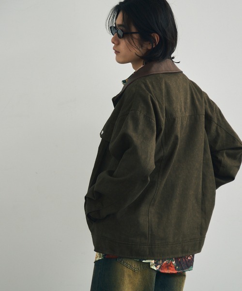 セール】Collar-switched zip-up work jacket / 襟切り替え