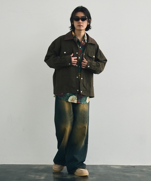 セール】Collar-switched zip-up work jacket / 襟切り替え