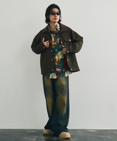 セール】Collar-switched zip-up work jacket / 襟切り替え