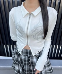 Figments（フィグメンツ）の「ドラゴンストーンアイレットZIPUPトップ（Tシャツ/カットソー）」