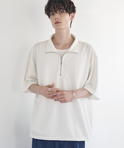 ETELIO（エテリオ）の「梨地ハーフジップ半袖プルオーバー【ドローコード付き】（Tシャツ/カットソー・メンズ・ブラック/ブルーグリーン/ワイン/ホワイト/チャコール/ネイビー・L/M/S/XL）」の8枚目の写真