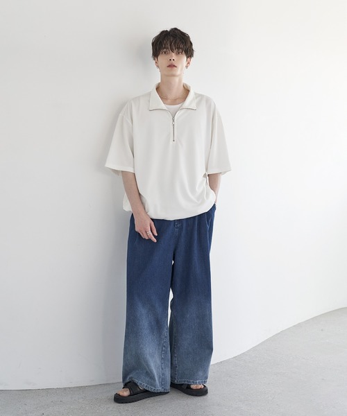 ETELIO（エテリオ）の「梨地ハーフジップ半袖プルオーバー【ドローコード付き】（Tシャツ/カットソー・メンズ・ブラック/ブルーグリーン/ワイン/ホワイト/チャコール/ネイビー・L/M/S/XL）」の11枚目の写真