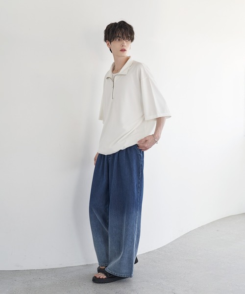 ETELIO（エテリオ）の「梨地ハーフジップ半袖プルオーバー【ドローコード付き】（Tシャツ/カットソー・メンズ・ブラック/ブルーグリーン/ワイン/ホワイト/チャコール/ネイビー・L/M/S/XL）」の12枚目の写真