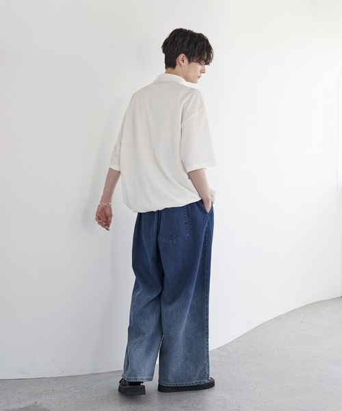 ETELIO（エテリオ）の「梨地ハーフジップ半袖プルオーバー【ドローコード付き】（Tシャツ/カットソー・メンズ・ブラック/ブルーグリーン/ワイン/ホワイト/チャコール/ネイビー・L/M/S/XL）」の14枚目の写真