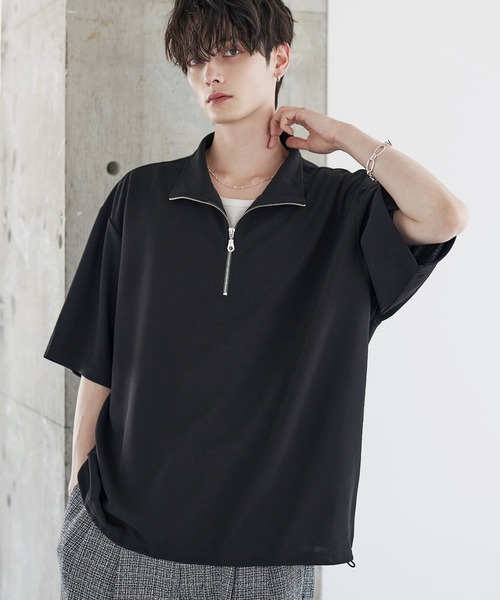 ETELIO（エテリオ）の「梨地ハーフジップ半袖プルオーバー【ドローコード付き】（Tシャツ/カットソー・メンズ・ブラック/ブルーグリーン/ワイン/ホワイト/チャコール/ネイビー・L/M/S/XL）」の16枚目の写真