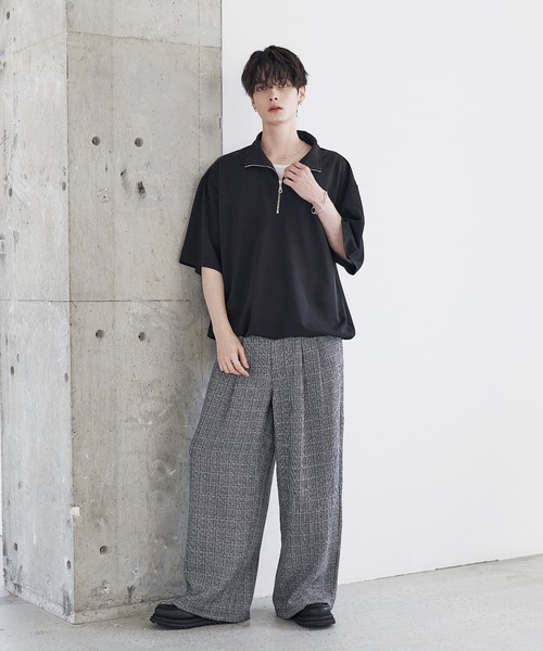 ETELIO（エテリオ）の「梨地ハーフジップ半袖プルオーバー【ドローコード付き】（Tシャツ/カットソー・メンズ・ブラック/ブルーグリーン/ワイン/ホワイト/チャコール/ネイビー・L/M/S/XL）」の21枚目の写真