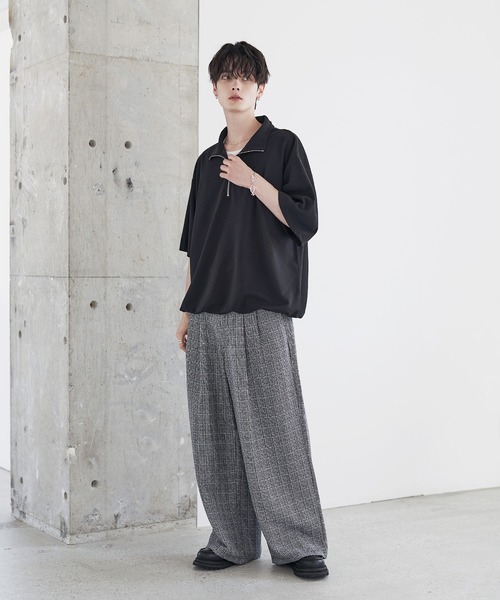 ETELIO（エテリオ）の「梨地ハーフジップ半袖プルオーバー【ドローコード付き】（Tシャツ/カットソー・メンズ・ブラック/ブルーグリーン/ワイン/ホワイト/チャコール/ネイビー・L/M/S/XL）」の22枚目の写真