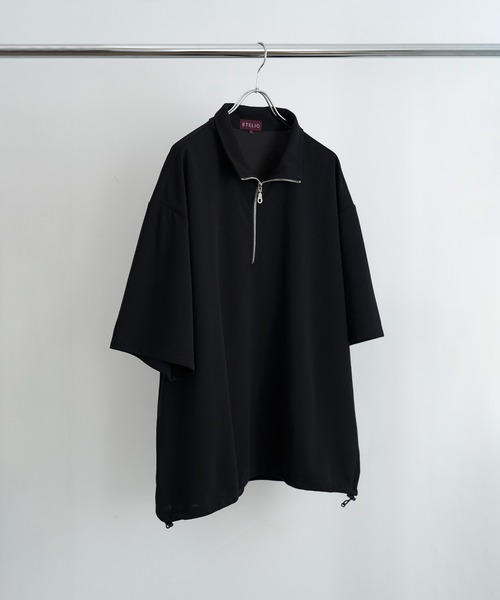 梨地ハーフジップ半袖プルオーバー【ドローコード付き】（Tシャツ