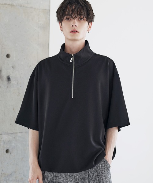 ETELIO（エテリオ）の「梨地ハーフジップ半袖プルオーバー【ドローコード付き】（Tシャツ/カットソー・メンズ・ブラック/ブルーグリーン/ワイン/ホワイト/チャコール/ネイビー・L/M/S/XL）」の18枚目の写真