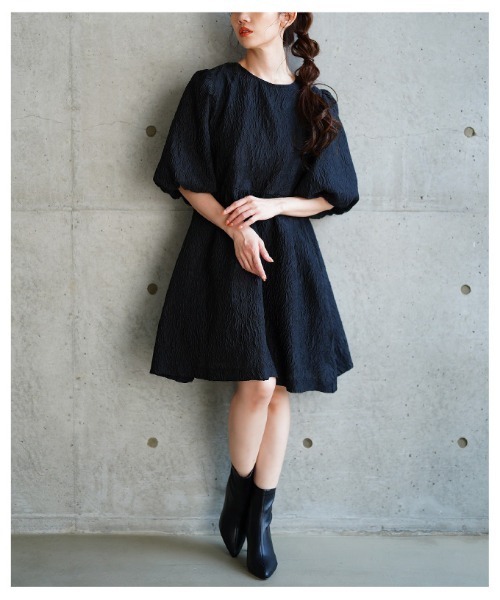Sawa a la mode(サワアラモード)の「バックリボンパフスリーブジャガードワンピース(ワンピース・レディース・ホワイト/ブラック・FREE)」の8枚目の写真