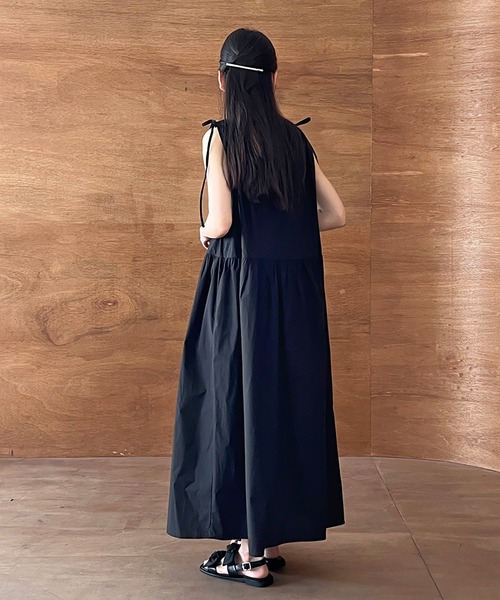 セール】シャーリングギャザーノースリーブワンピース（ワンピース