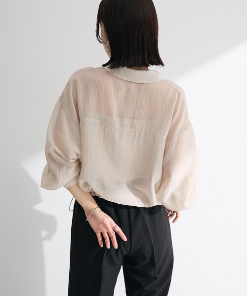 Green　Parks（グリーンパークス）の「裾ドロストシアーシャツ（シャツ/ブラウス・レディース・サックスブルー/ベージュ/グリーン/グレー・FREE）」の21枚目の写真