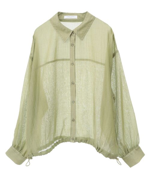 Green　Parks（グリーンパークス）の「裾ドロストシアーシャツ（シャツ/ブラウス・レディース・サックスブルー/ベージュ/グリーン/グレー・FREE）」の14枚目の写真