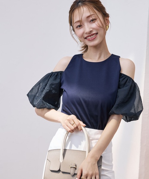 Maglie le cassetto(マーリエ ル カセット)の「【M Maglie le cassetto×吉田理紗コラボ】ハーフスリーブヘルシーカットソー(Tシャツ/カットソー・レディース・ネイビー/ピンク/オフホワイト・9号/7号)」の2枚目の写真