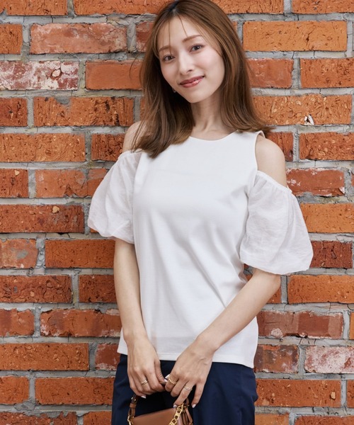 Maglie le cassetto(マーリエ ル カセット)の「【M Maglie le cassetto×吉田理紗コラボ】ハーフスリーブヘルシーカットソー(Tシャツ/カットソー・レディース・ネイビー/ピンク/オフホワイト・9号/7号)」の1枚目の写真