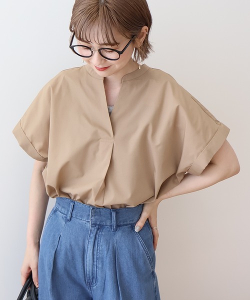 AMERICAN HOLIC（アメリカンホリック）の「スキッパー半袖シャツ（シャツ/ブラウス・レディース・サックスブルー/オフホワイト/モカ/ネイビー・L/M）」の2枚目の写真
