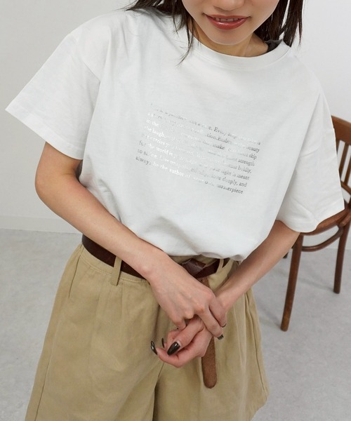 新品未使用♡リンカブル LINKABLE フレアタグTシャツ ホワイト×オレンジ セール】箔プリントロゴTシャツ（Tシャツ/カットソー）｜gossara