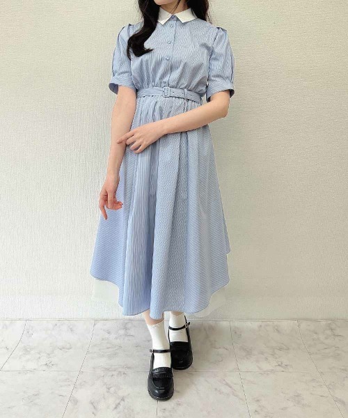 F i.n.t（フィント）の「【大人気リピート決定！】バックラッフルストライプシャツワンピース　【1枚で快適】夏服（シャツワンピース・レディース・ライトイエロー/ライトブルー・FREE）」の9枚目の写真