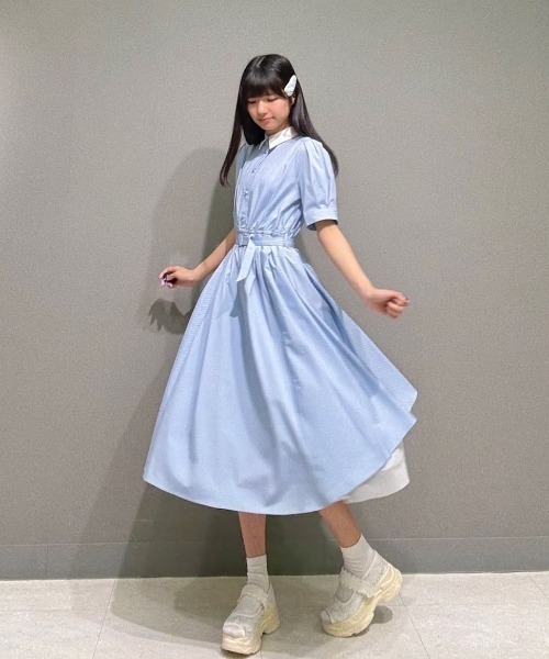 バックラッフルストライプシャツワンピース セール】【大人気リピート決定！】バックラッフルストライプ