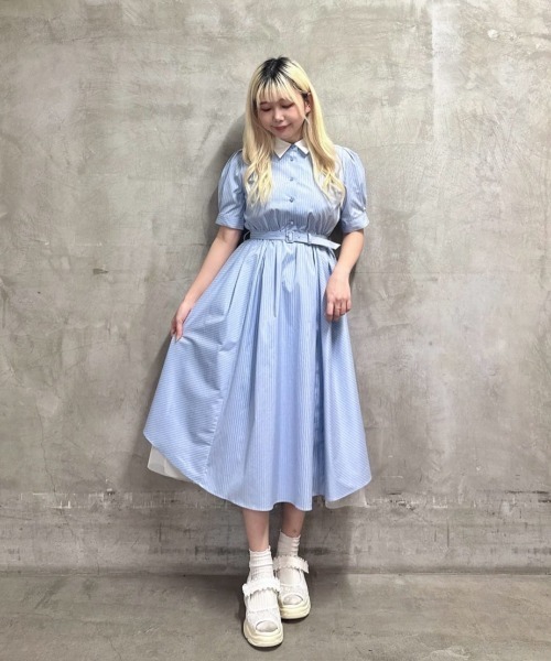 バックラッフルストライプシャツワンピース セール】【大人気リピート決定！】バックラッフルストライプ